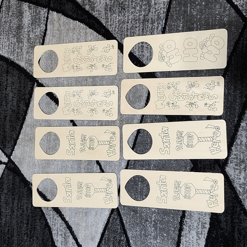 VINTAGE 1999 DIY CHRISTMAS DOOR KNOB HANGERS UNFINISHED SIGNS 8 PCS WOOD…